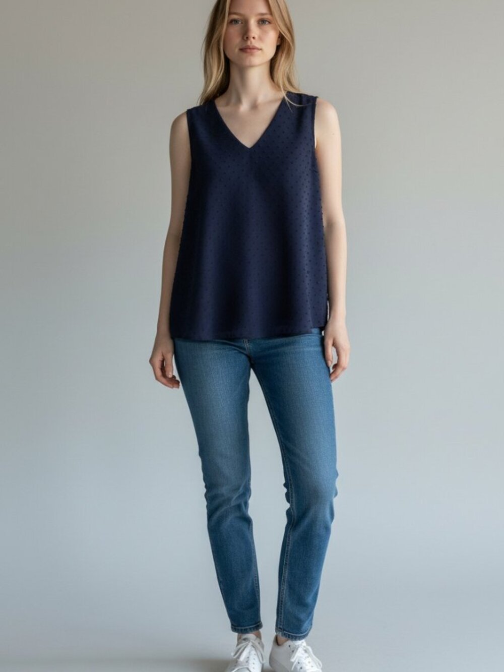 Nina Leonard FULLY LINED A-Line sleeveless top/tank NAVY Sz L